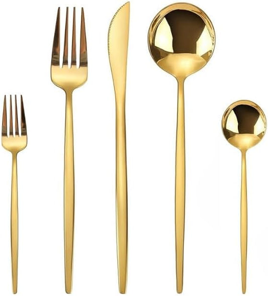 Lincoln Silverware Set, 30 Piece Gold Flatware Set Cutlery Premium Polished Stainless Steel, Service for 6, for Kitchen, Home, Wedding, Party, Mirror Polished Dishwasher Safe