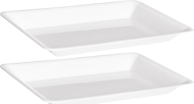 Plasticpro Plastic Serving Trays - Serving Platters Rectangle 10 X 14 Disposable Party Dish White Pack of 12