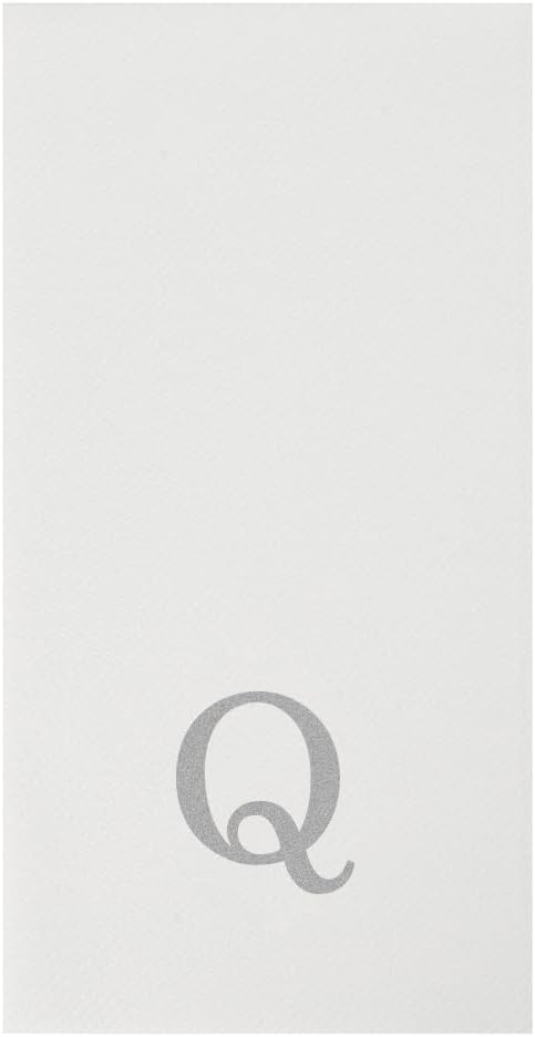Luxenap 15.8 X 7.9 Inch Linen-Feel Guest Towels, 50 Lettered Hand Towels - Silver Letter 'Q', Sans Serif Font, White Paper Dinner Napkins, airlaid, For Restrooms And Tables - Restaurantware