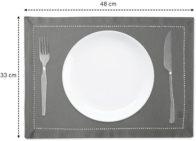 Encasa Homes 100% Pure Cotton Hemstitched Dining Table Placemats of Size 19 x 13 inch (Rectangular) - Grey - Set of 4 | Perfect for Party, Home, Cafes, Restaurant & Hotels - Machine Washable