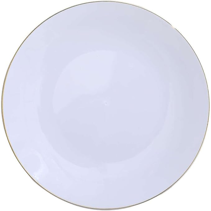 Efavormart 10 Pack | 8" Glossy White Round Plastic Dinner Plates With Gold Rim, Disposable Party Plates