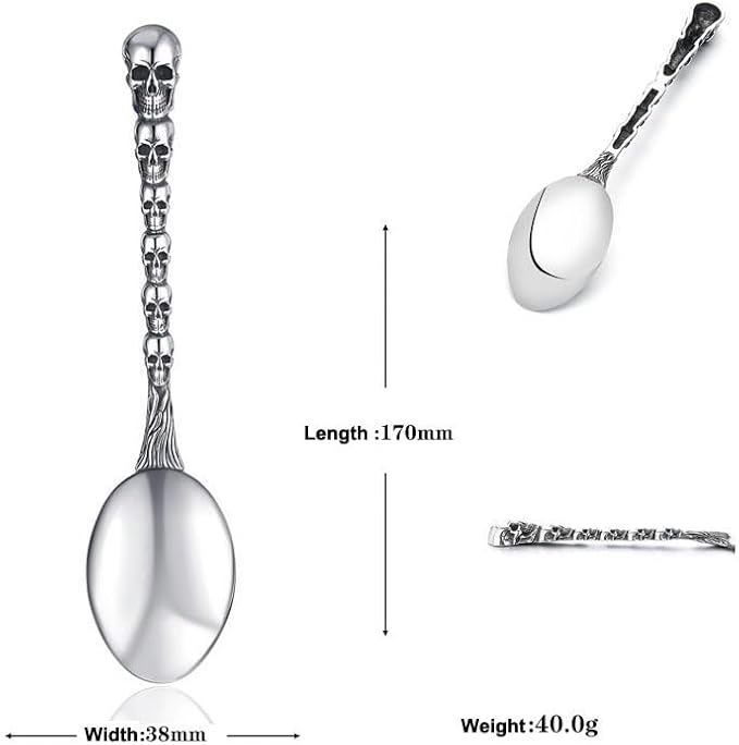 Skull Motif Serving Spoon Fork Set, Premium Stainless Steel Fork Spoon Silverware Set, Unique styles 3D Skulls, Dishwasher Safe, for Home, Kitchen, or Halloween Decorations