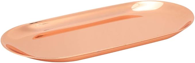 Oval Metal Trays, Stainless Steel Decorative Tray Serving Plate Vanity Trays, Bathroom Candle Trays Fruit Snacks Tray, 23 x 9.5cm (Rose Gold)