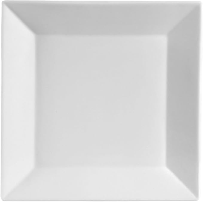 CAC China KSE-22 Kingsquare 13-3/4-Inch Super White Porcelain Square Plate, Box of 12