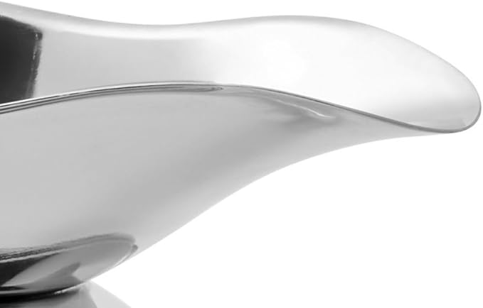 Soro Essentials- 3 oz. Stainless Steel Gravy Sauce Boat Gadroon Base with Loop Handle Set of 2- Restaurant Gravy Boat Dripless Lip Spout Serving Dish Gravy Bowl for Sauces Gravy Salad Dressings Milk