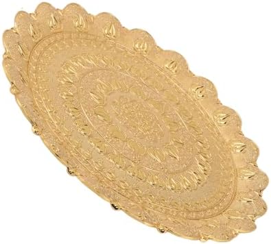 Jeanoko 1PCS Gold Serving Trays, 13.8" Dia Round Metal Serving Tray, Turkish Tea Coffee Serving Tray, Coffee Plate for Bar Outdoor Dessert