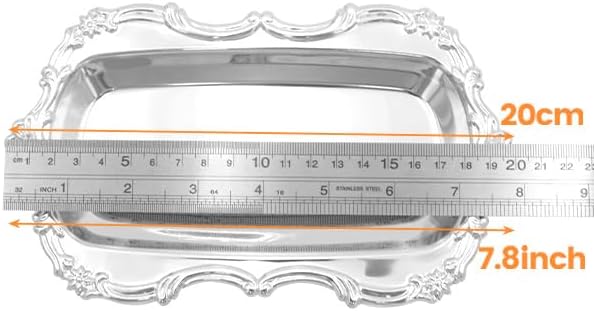 KUMGROT Small Fancy Serving Tray Tea Coffee Silver Tray Vintage Jewelry Organizer Elegant Dessert Platter Candy Table Supplies for Birthday Party Wedding Silver, 7.87"x4.84"