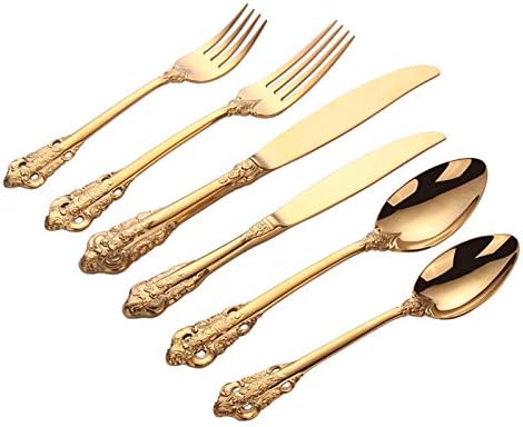 Stainless Steel Flatware serving set,Home Kitchen Eating Tableware Set,Dishwasher Safe,For Home Kitchen Restaurant Hote 5Pcs Palace Knife, Fork And Spoon Western Tableware Set 304 Stainless Steel Stea