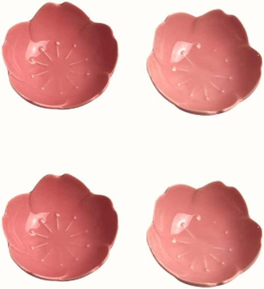 Sakura Flower Dessert Salad Snack Fruit Plates Ceramic Seasoning Dishes Small Sauce Dipping Bowls Appetizer Plates for Kitchen Home (Set of 4, Pink)