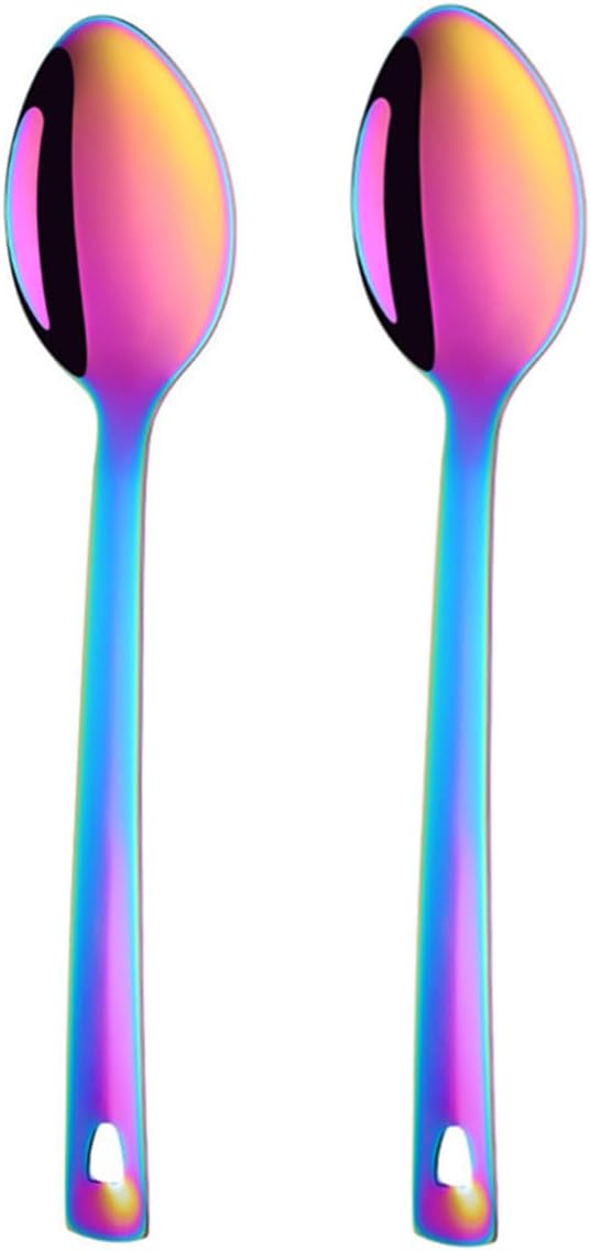 13-Inch Big Serving Spoons Set, TEHAHA Stainless Steel Long Handle Buffet Serving Spoons Set (2, Rainbow)