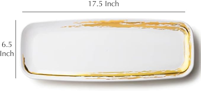 Disposable Whisk Collection Plastic White Oval Serving Tray Gold Accent 6.5" x 17.5" - Stunning and Perfect for Any Occasions: Pack of 2