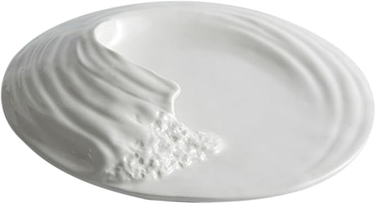 Happyyami Ceramic Food Serving Plate Unique Appetizer Dish for Steak Salad and Pasta Easy to Clean for Parties and Daily Use