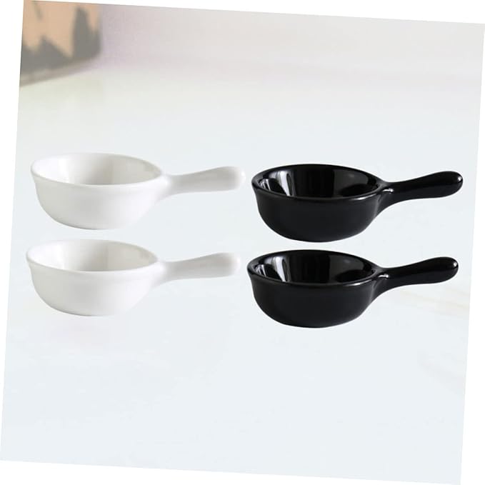 ABOOFAN Japanese Style Ceramic Dipping Sauce Dish Handle Mini Appetizer Plate for Snacks and Fruits Black and White 4-Piece Set for Kitchen Seasoning and Serving