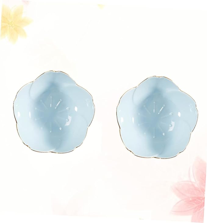 2Pcs Shape Ceramic Dipping Plates Blue Porcelain Sauce Dish for Condiments Seasoning Vinegar Bbq and Appetizers Kitchen and Outdoor Use