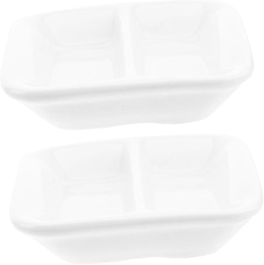 ABOOFAN 2pcs Divided Sauce Dishes Snack Plate Condiment Plate Serving Tray for Appetizers Quality Ceramic