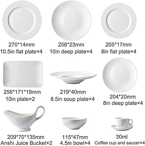 Dinnerware Set Luxury Family Dinner Service Set, 32pcs Pure White Ceramics Dinner Sets, Complete Porcelain Combi-Set, Fine Plates Bowls and Cups, Microwave and Dishwasher