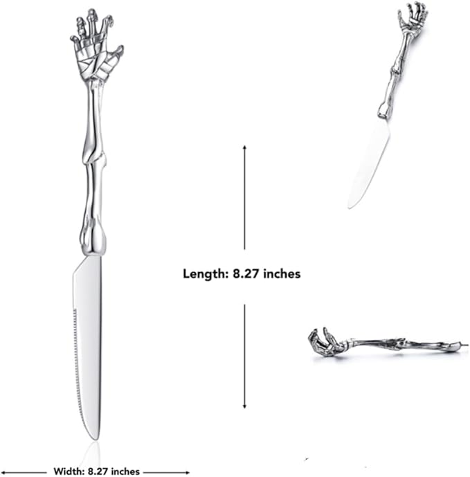 Stainless Steel Flatware Tableware Modern Look Great Gifts For Halloween Easter and Christmas (Silver, SKELETON HAND)