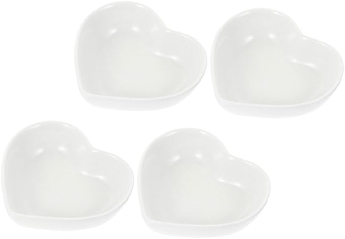 PRETYZOOM 4pcs Heart-shaped Ceramic Dipping Bowl Snack Bowl Appetizer Plate Small Sauce for Condiments Stylish Decor