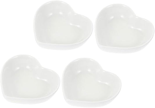 PRETYZOOM 4pcs Heart-shaped Ceramic Dipping Bowl Snack Bowl Appetizer Plate Small Sauce for Condiments Stylish Decor