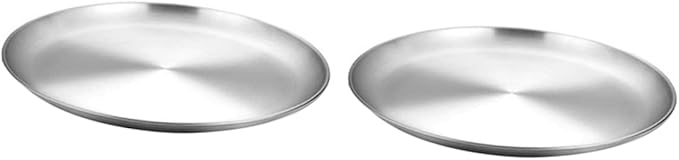 PRETYZOOM 2pcs Elegant Round Bbq Plate Stainless Steel Pizza Serving Trays Storage Plate for Family Gatherings