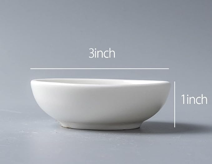 4pcs White Ceramic Seasoning Dishes Dipping Bowls Appetizer Plates,3 inch