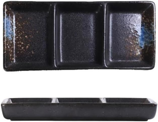 Appetizer Plates Ceramic Sauce Dish Sushi Plate Divide Meals Trays Beauty Flow Color Porcelain Tableware for Condiment(Black)