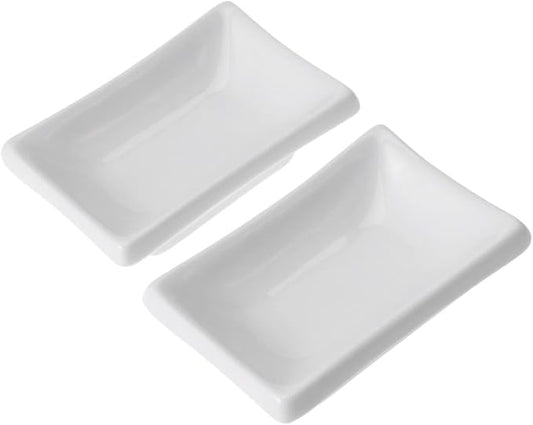 KICHOUSE 2 Pcs Pure White Ceramic Soy Sauce Tray Versatile Snack Serving Dish for Dipping Spices and Condiments Japanese Style Appetizer Plate for Everyday Use