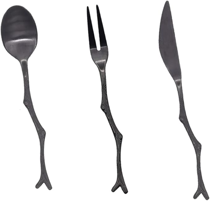 3-Piece Vintage Tree Branch Design Stainless Steel Cutlery Set Fork and Spoon Kit for Home and Restaurant Use for Serving Fruit Elegant Tableware