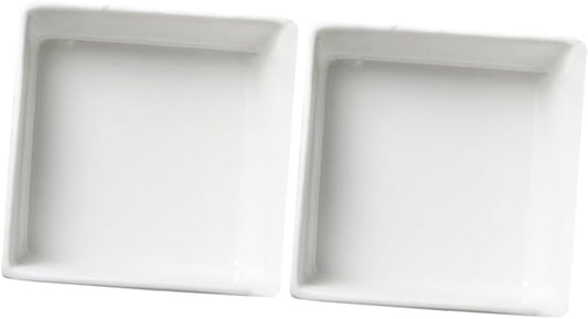 2pcs Square Mini Ceramic Dishes for Seasoning and Sauces Pure White Flavor Plates for Appetizers and Condiments