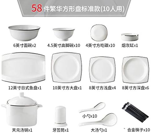 Ceramic Tableware Set, Bone Meal 45% Porcelain, Microwave Safe Tableware, White Translucent Ceramic, 56-Piece Household Tableware Set,58Piece of Package