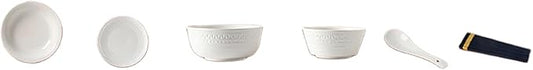 Household striped ceramic plates, pure white underglaze tableware - 11 pieces for 2 people