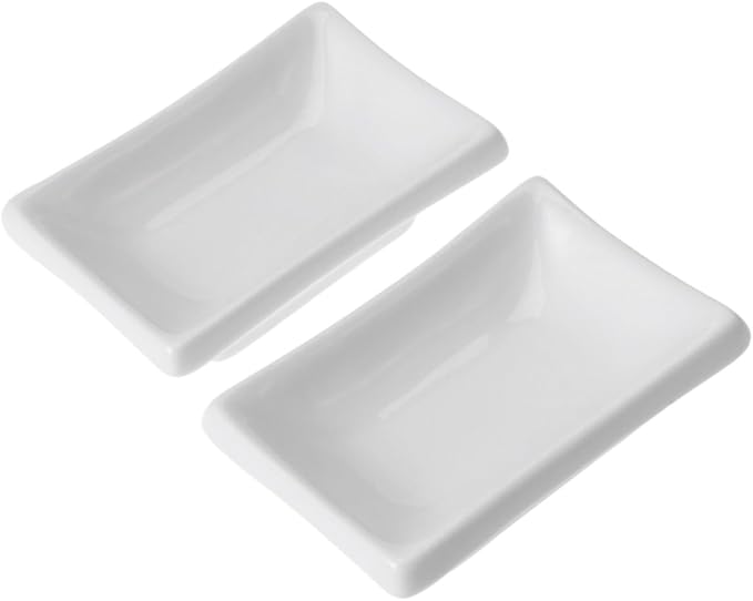 2pcs Rectangular Sauce Dishes Snack Plate Condiment Plate Ceramic Serving Platter White Serving Dishes Food Display