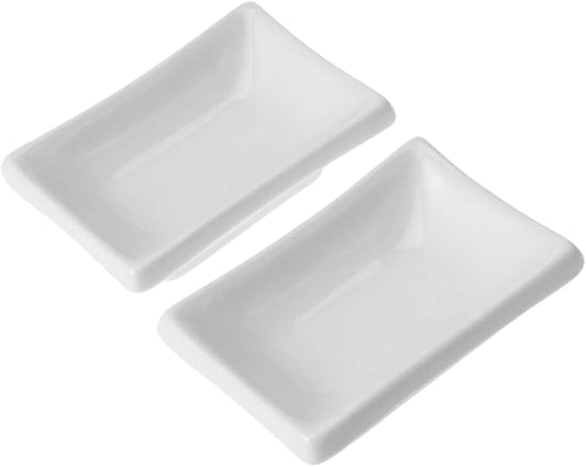 2pcs Rectangular Sauce Dishes Snack Plate Condiment Plate Ceramic Serving Platter White Serving Dishes Food Display