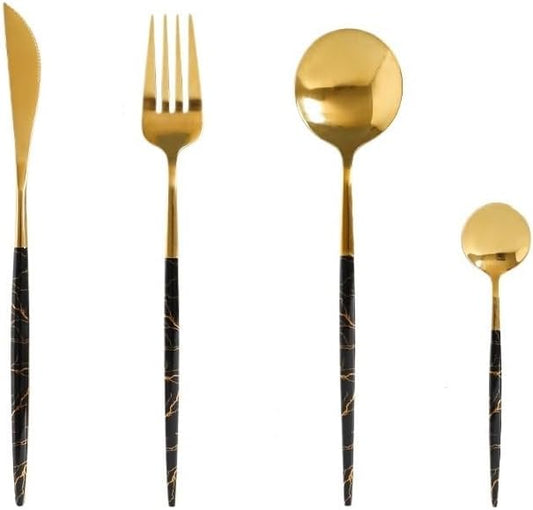 Stainless Steel Flatware serving set,Home Kitchen Eating Tableware Set,Dishwasher Safe,For Home Kitchen Restaurant Hote 4/16/24/32 Pieces Stainless Steel Tableware Creative Polka Dot Hotel Home Main M
