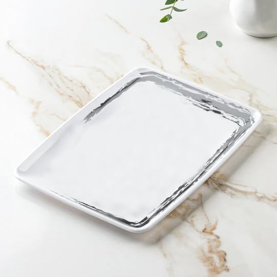 Disposable Whisk Collection Plastic White Rectangular Serving Tray Silver Accent 8" x 11" - Stunning and Perfect for Any Occasions: Pack of 8