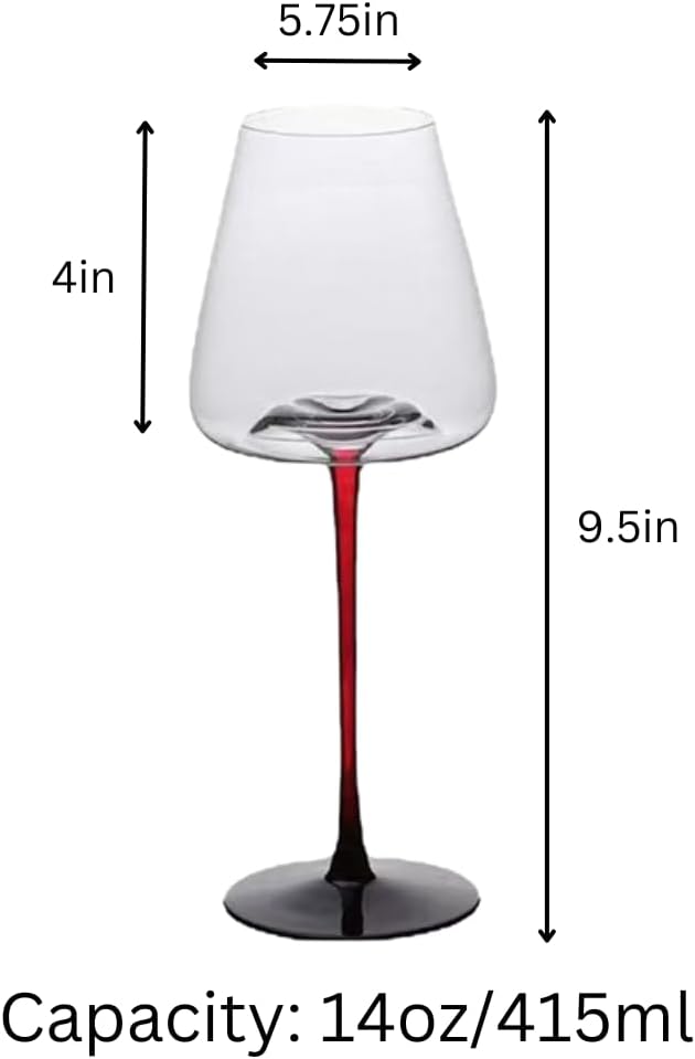 LEMONSODA Concave Champagne & Wine Glasses - Modern Red Stem & Black Bottom for Sparkling Wine, Rosé, Prosecco, Champagne – Handcrafted Barware, Perfect for gift (16oz, Set of 4)