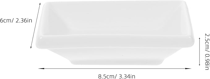 Cabilock 6Pcs Soy Sauce Dish - Ceramic Dipping Sauce Bowls, 3 Inch Rectangle Mini Appetizer Plates, White Pinch Bowls for Ketchup, Vinegar, BBQ, Sushi, Dumpling