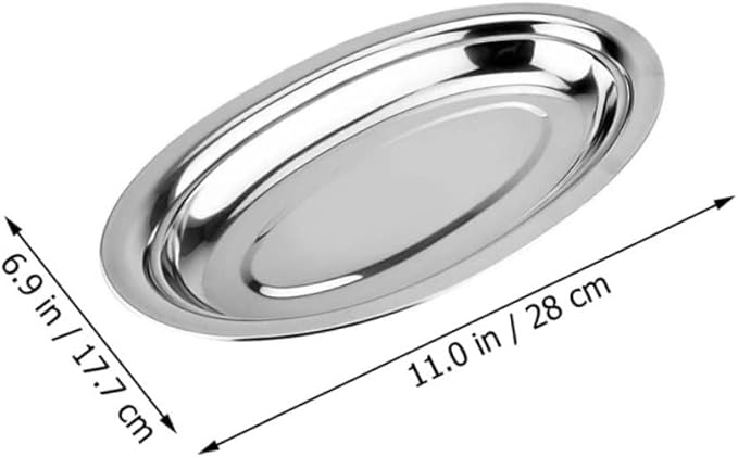 PRETYZOOM 2pcs Stainless Steel Oval Plates Serving Trays Steak Serving Plate Food Safe Rounded Edges Polished Finish