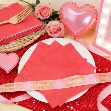 FLOWERCAT 100-Count 2-Ply Christmas Napkins & Red Cocktail Napkins - Napkins Disposable Premium Quality - 5" x 5" Red Paper Napkins for Birthday Party & Valentine's Day,Bar,Weddings