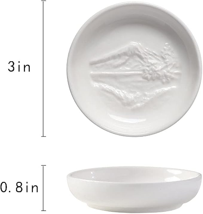 Relief Ceramic Sauce Dish Seasoning Dish Sushi Dipping Bowl Appetizer Plate, Set of 4-Mountain
