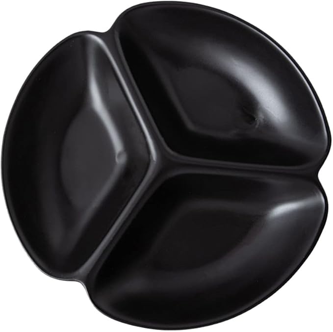 3- Compartment Tray Ceramic Serving Plate Snack Storage Container Fruit Plate Serving Dish Appetizer Plate-Black