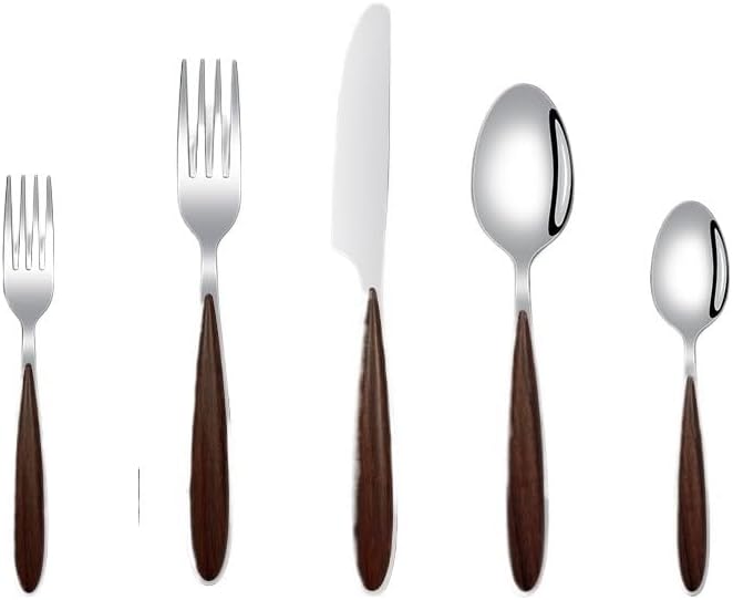 Stainless Steel Flatware serving set,Home Kitchen Eating Tableware Set,Dishwasher Safe,For Home Kitchen Restaurant Hote 5/20/30/40 Piece Stainless Steel Cutlery Steak Knife, Fork And Spoon Set Wood Gr