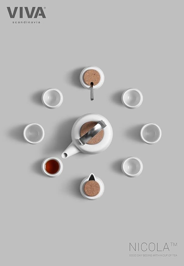 Viva Nicola White Sugar and Creamer Set – Porcelain Coffee Creamer & Sugar Bowl with Cork Lid and Spoon, 7oz / 200ml Milk & Sugar Set for Coffee Stations and Tea Serving