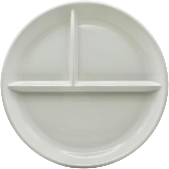 Divided Porcelain Plate – 9-Inch Portion Control Plate for Balanced Eating – Microwave & Dishwasher Safe, White