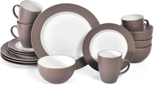 Tableware Set of Plates Dinner Sets 16-Piece Stoneware Dinnerware Set Food Plate Ceramic Dishes to Eat Dish(E)