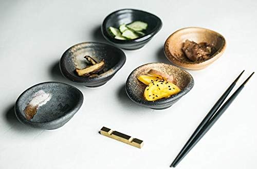 Colias Wing 3.5" Retro Style Black/Brown Stylish Design Multipurpose Porcelain Side Dish Bowl Seasoning Dishes Soy Dipping Sauce Dishes-Set of 5