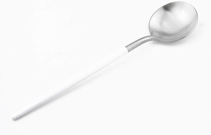 Gugrida White Silver Flatware, Royal 5-Piece Matte White Handle 18/10 Stainless Steel Tableware Sets for 1 Including Forks Spoons Knives, Camping Silverware Travel Utensils Set Cutlery (White Silver)