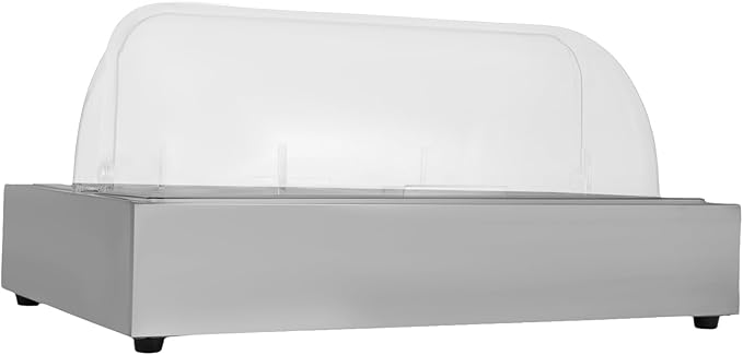 2 Pan Ice Food Serving Display Tray with Clear Roll Top Cover Buffet Cold Serving Cooler Platter Stainless Steel Food Serving Tray Buffet Cooling Food Dishes Display Plate for Party (Silver)