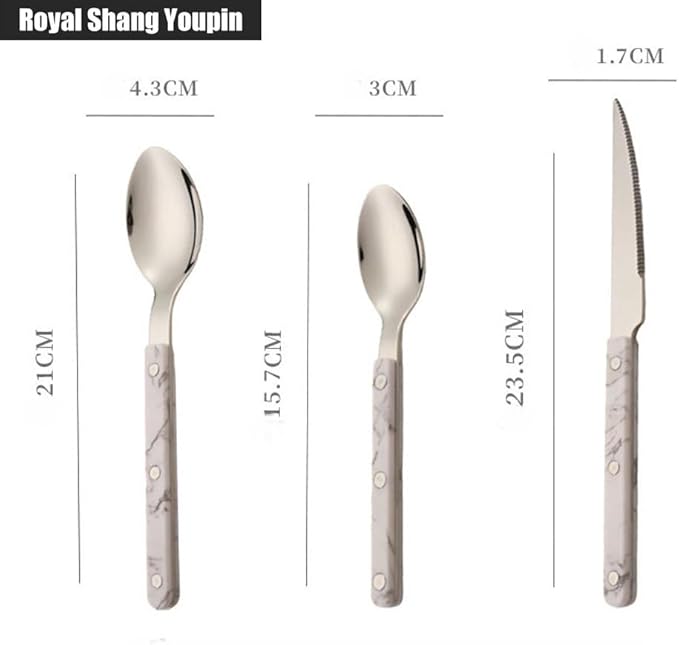 ABS Rivet Handle Marble Pattern Handle Kitchen Stainless Steel Silverware Tableware Flatware Cutlery Knives Forks Spoons Set,Butter Knife Dessert Spoon Fork (Pink,24 pieces)