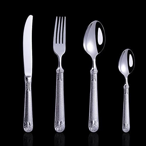 Stainless Steel Flatware serving set,Home Kitchen Eating Tableware Set,Dishwasher Safe,For Home Kitchen Restaurant Hote 4/16/24 Piece Tableware 304 Stainless Steel Steak Knife, Fork And Spoon, Home Cr